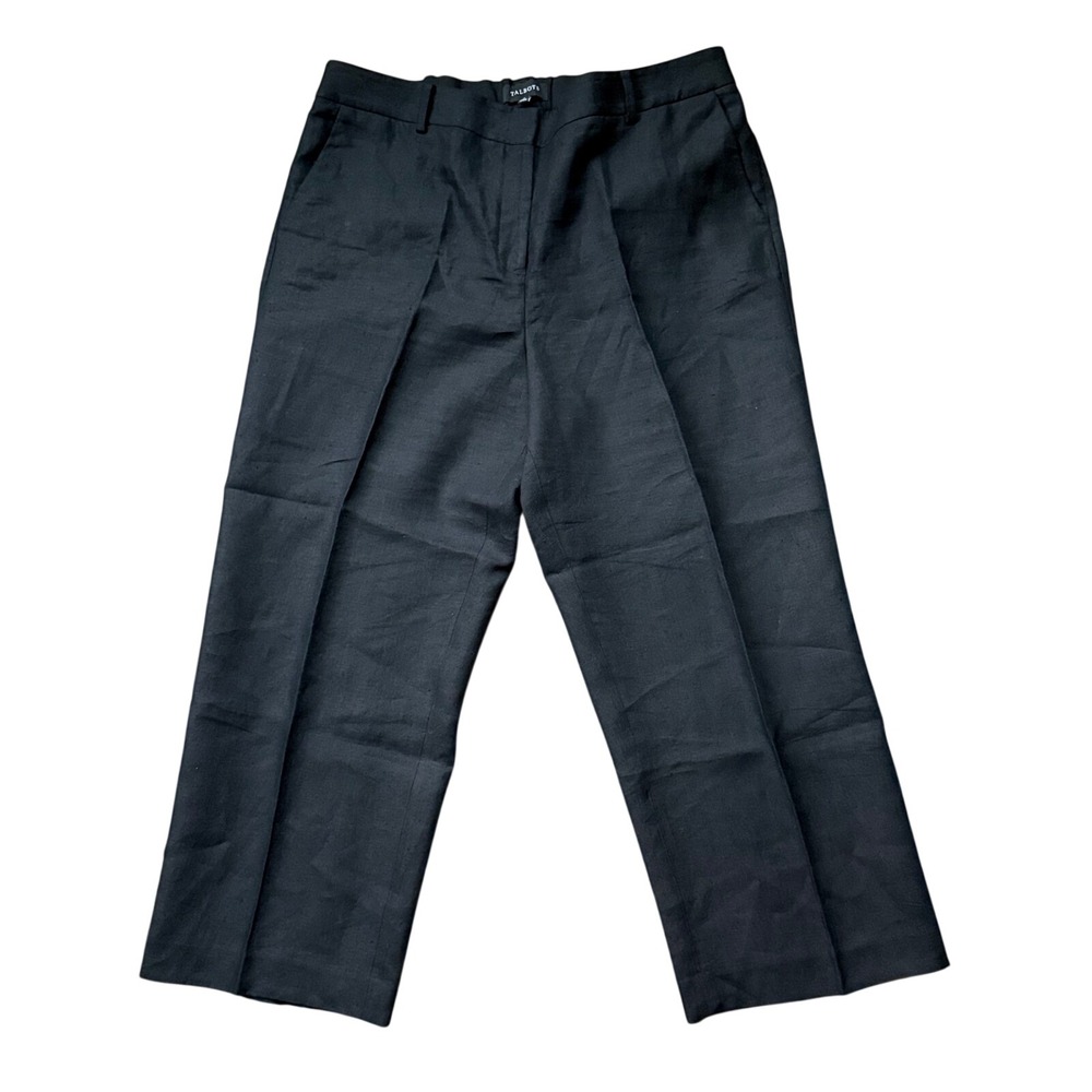 Talbots Wide Leg Linen Pants Womens 14 Black Excellent High Rise Trousers